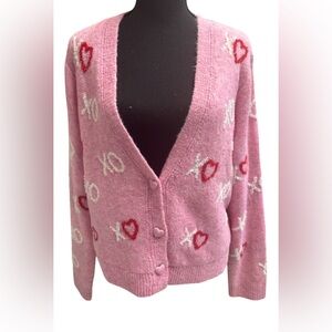 cupcakes & cashmere Pink XO Valentine’s Cardigan Size Large NWT